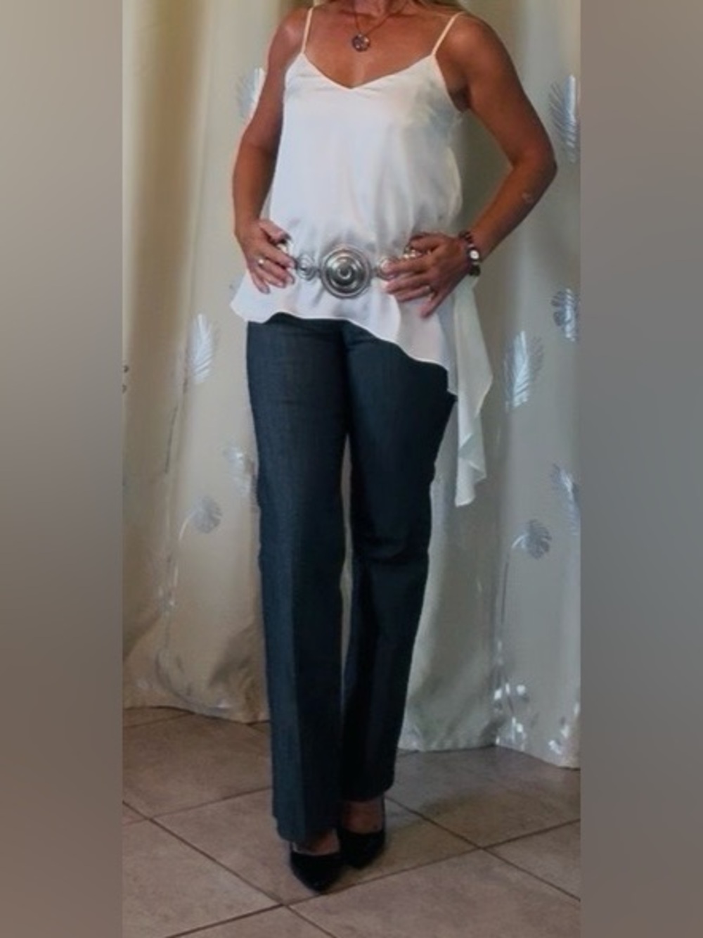 Lulu's Cream V-Neck Asymmetrical Draped Cami